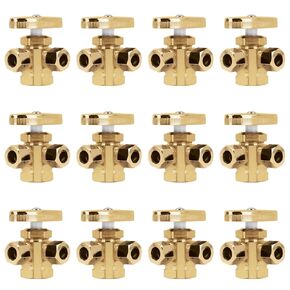 Homewerks 638 5501RB 1/2" FIP x 3/8" OD Comp x 3/8" OD Comp Multi-Turn 3 Way Shut Off Valve, Rough Brass, 12 Pack