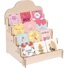 PATIKIL Greeting Card Display Stand, 4 Tiered Sticker Display Holder Portable Postcard Display Stand Wooden Greeting Card Display Rack for Card Photo, 11.8 x 10.4 x 14.2, Beige