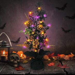 XURISEN Halloween Decorations Indoor,18 Inch 20LED Halloween Tree Lights Tabletop Decor for Bedroom, Pumpkin Artificial Tree for Halloween Fall Home Party Room Decor
