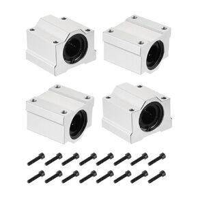 uxcell 4pcs SCS16UU Linear Motion Ball Bearing Slide Bushing Aluminum 43mm Long Linear Roller Bearing Slide Block for 16mm Round Shaft Rod in 3D Printer, CNC Machine, Silver Tone