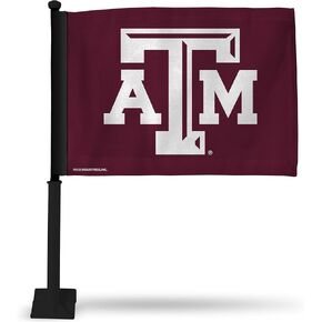 Rico Industries NCAA Texas A&M Aggies Black Pole Car Flag W' Black Pole Double Sided Car Flag - 16" x 19" - Strong Pole that Hooks Onto Car/Truck/Automobile