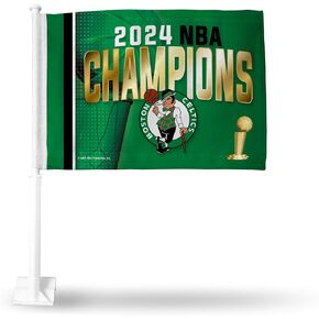Rico Industries NBA Basketball Boston Celtics 2024 NBA Champions Double Sided Car Flag - 16" x 19" - Strong Pole that Hooks Onto Car/Truck/Automobile