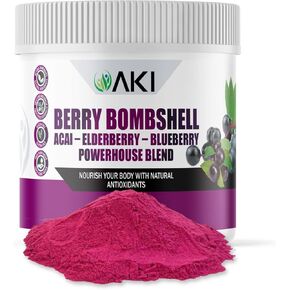 AKI Berry Bombshell Acai - Elderberry - Blueberry Blend (5.3 oz / 150gr) | Brings Together The Ideal Berries to Create a Nutrient, Flavorful, and Convenient Superfood - Vegan Friendly & Gluten Free