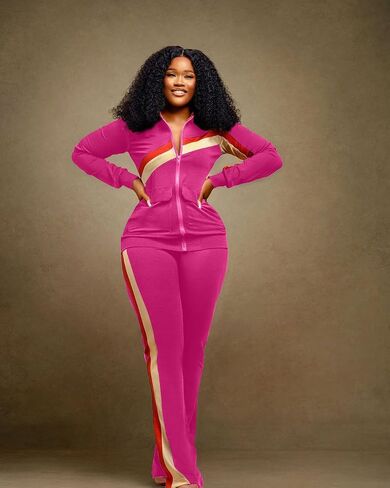 BFFBABY 2 Piece Outfits for Women Long Sleeve Striped Zipup Jacket Wide Leg Long Pant Retro Tracksuit Sport Set Wine Red in Kuwait