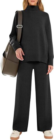 ANRABESS Womens 2 Piece Outfits Sweater Sets Loose Turtlenck Knit Pullover Top Wide Leg Pants 2024 Fall Lounge Sweatsuits in Saudi Arabia