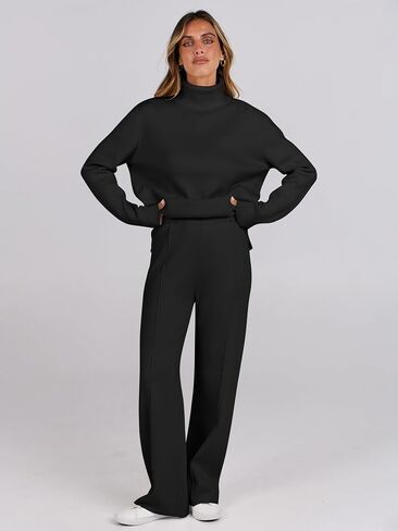 ANRABESS Womens 2 Piece Outfits Sweater Sets Loose Turtlenck Knit Pullover Top Wide Leg Pants 2024 Fall Lounge Sweatsuits in Saudi Arabia