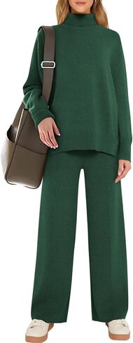 ANRABESS Womens 2 Piece Outfits Sweater Sets Loose Turtlenck Knit Pullover Top Wide Leg Pants 2024 Fall Lounge Sweatsuits in Saudi Arabia