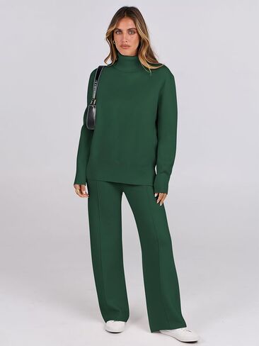 ANRABESS Womens 2 Piece Outfits Sweater Sets Loose Turtlenck Knit Pullover Top Wide Leg Pants 2024 Fall Lounge Sweatsuits in Saudi Arabia