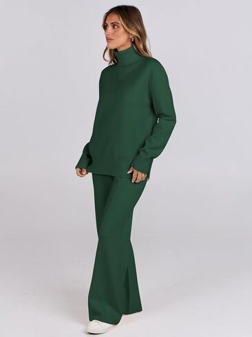 ANRABESS Womens 2 Piece Outfits Sweater Sets Loose Turtlenck Knit Pullover Top Wide Leg Pants 2024 Fall Lounge Sweatsuits in Saudi Arabia