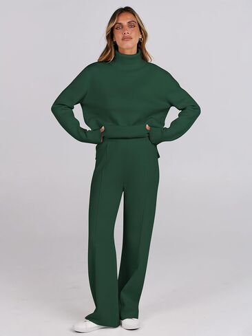 ANRABESS Womens 2 Piece Outfits Sweater Sets Loose Turtlenck Knit Pullover Top Wide Leg Pants 2024 Fall Lounge Sweatsuits in Saudi Arabia