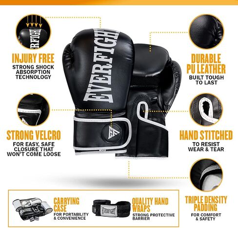Adult Boxing Gloves Set - Incl. 3m Boxing Wraps & Carrying Bag, Padded Muay Thai, MMA, Kickboxing and Heavy Bag Gloves with Hand Wraps - Sizes 10 oz, 12 oz, 14 oz, 16 oz in Saudi Arabia