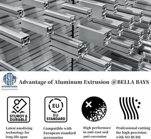 BELLA BAYS 4 قطع 7.87 بوصة 200 مم 2040 T فتحة ملف بنتوء من الألومنيوم المعيار الأوروبي المؤكسد الفضة مقذوف إطار دليل السكك الحديدية الخطية للطابعة ثلاثية الأبعاد آلة النقش بالليزر CNC Workbench DIY in Kuwait