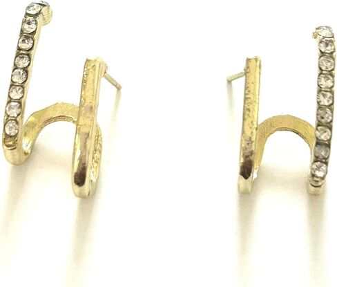 GAhrïelle Studio Sterling Silver S925 Post Cubic Zirconia Half Hoop Stud Earrings Made to Look Like Either 2 or 4 Gold Hoop Earrings, Silver and Gold Plated (Gold) in Saudi Arabia