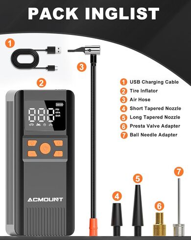 منفاخ إطارات لاسلكي، ضاغط هواء محمول، مضخة هواء محمولة بقوة 150 رطل لكل بوصة مربعة للسيارة، ضاغط هواء كهربائي أسرع 2X مع شاشة LCD/مقياس/ضوء للدراجات النارية والدراجة والكرة in Kuwait