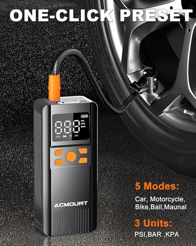 منفاخ إطارات لاسلكي، ضاغط هواء محمول، مضخة هواء محمولة بقوة 150 رطل لكل بوصة مربعة للسيارة، ضاغط هواء كهربائي أسرع 2X مع شاشة LCD/مقياس/ضوء للدراجات النارية والدراجة والكرة in Kuwait