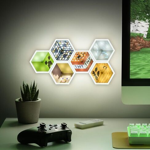Paladone Minecraft Officially Licensed LED Hexagon Block Light Customizable Iconic Gamer Decor for Boys Room, Wall Mounting Remote or Touch Control Gaming Accessory Gift - Creeper, TNT and Steve in Saudi Arabia