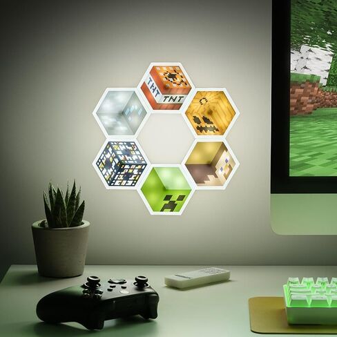 Paladone Minecraft Officially Licensed LED Hexagon Block Light Customizable Iconic Gamer Decor for Boys Room, Wall Mounting Remote or Touch Control Gaming Accessory Gift - Creeper, TNT and Steve in Saudi Arabia