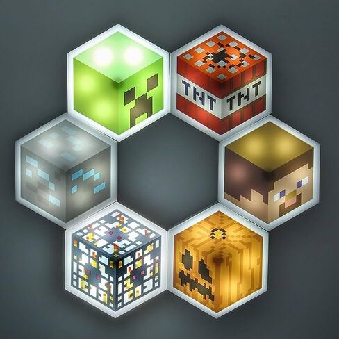 Paladone Minecraft Officially Licensed LED Hexagon Block Light Customizable Iconic Gamer Decor for Boys Room, Wall Mounting Remote or Touch Control Gaming Accessory Gift - Creeper, TNT and Steve in Saudi Arabia