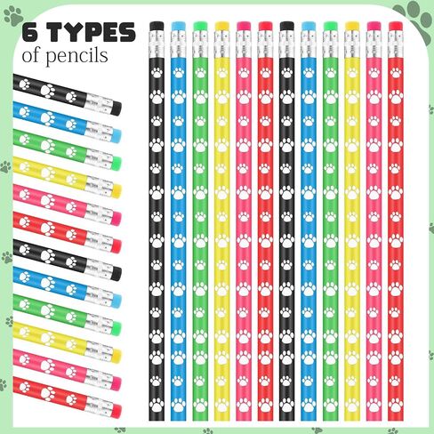 120 Pcs Paw Print Rubber Bracelet Dog Paw Pencils Withe Erasers Set, Stretch Wristbands Writing Wooden Paw Print Pencil Dog Pencils Rubber Bracelets in Saudi Arabia