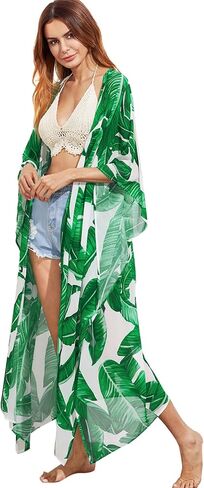 SweatyRocks Women's Flowy Kimono Cardigan Open Front Maxi Dress Solid Black XL in Saudi Arabia