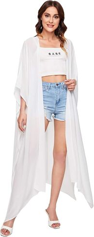 SweatyRocks Women's Flowy Kimono Cardigan Open Front Maxi Dress Solid Black XL in Saudi Arabia