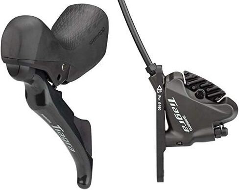 Shimano Tiagra ST-4720/BR-4770 رافعة ميكانيكية/رافعة فرامل هيدروليكية وفرجار - أمامي، حامل مسطح، وسادات من الراتنج ذات زعانف، أسود in Saudi Arabia