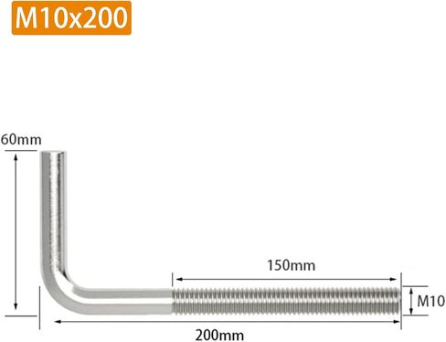 (4 قطع) M10x200mm L شكل مسامير الأساس 304 الفولاذ المقاوم للصدأ الزاوية اليمنى مرساة الترباس طويل مربع بيند المسمار in Kuwait