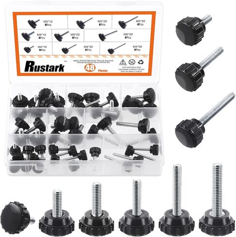 48Pcs M4 M5 M6 9 Sizes Threaded Knurled Thumbscrew Clamping Knobs Grip Thumb Screw Assortment Kit, Knurled Clamping Knob Grip Black Round Clamping Screws in Kuwait