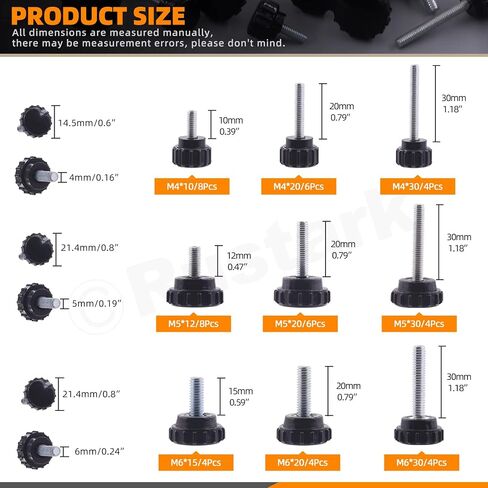 48Pcs M4 M5 M6 9 Sizes Threaded Knurled Thumbscrew Clamping Knobs Grip Thumb Screw Assortment Kit, Knurled Clamping Knob Grip Black Round Clamping Screws in Kuwait