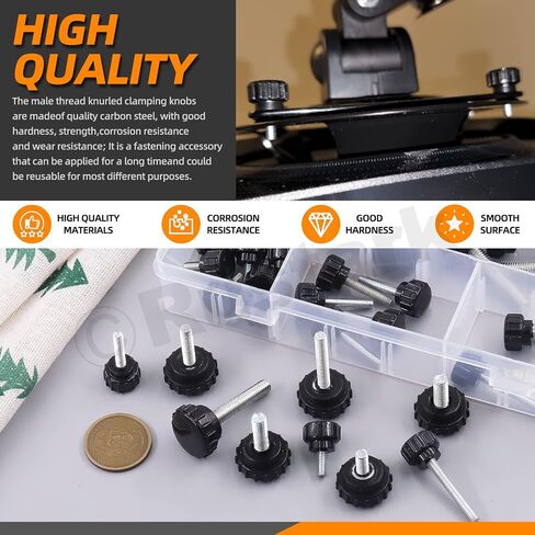 48Pcs M4 M5 M6 9 Sizes Threaded Knurled Thumbscrew Clamping Knobs Grip Thumb Screw Assortment Kit, Knurled Clamping Knob Grip Black Round Clamping Screws in Kuwait