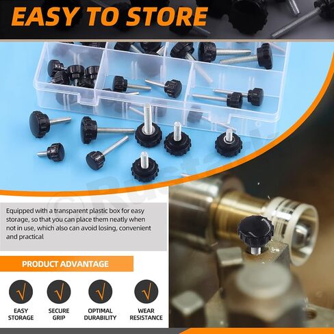 48Pcs M4 M5 M6 9 Sizes Threaded Knurled Thumbscrew Clamping Knobs Grip Thumb Screw Assortment Kit, Knurled Clamping Knob Grip Black Round Clamping Screws in Kuwait