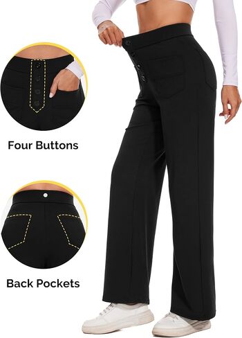 Desol Women's Straight Leg Business Casual High Waisted Yoga Pants Button Down Stretchy Work Trousers with Multiple Pockets in Saudi Arabia