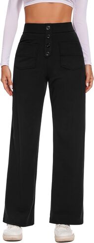 Desol Women's Straight Leg Business Casual High Waisted Yoga Pants Button Down Stretchy Work Trousers with Multiple Pockets in Saudi Arabia