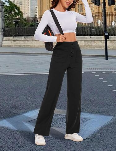 Desol Women's Straight Leg Business Casual High Waisted Yoga Pants Button Down Stretchy Work Trousers with Multiple Pockets in Saudi Arabia