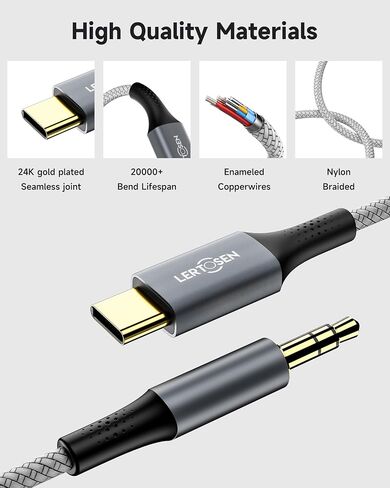 كابل USB C إلى 3.5 مم صوت Aux جاك، محول من النوع C إلى 3.5 مم سماعة رأس ستيريو للسيارة كابل دونجل متوافق مع iPhone 15 Pro Max/15 Pro/15 Plus/15، Samsung S23 S22 S21 Ultra، iPad in Kuwait