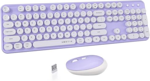 UBOTIE Colorful Computer Wireless Keyboards Mouse Combos, Typewriter Flexible Keys Office Full-Sized Keyboard, 2.4GHz Dropout-Free Connection and Optical Mouse (White-Colorful) in Saudi Arabia