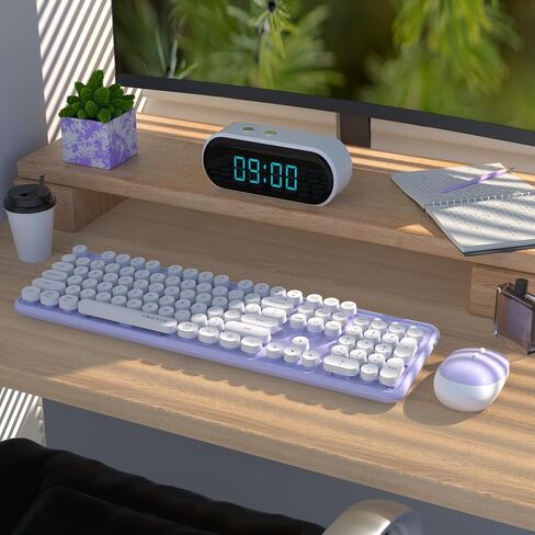 UBOTIE Colorful Computer Wireless Keyboards Mouse Combos, Typewriter Flexible Keys Office Full-Sized Keyboard, 2.4GHz Dropout-Free Connection and Optical Mouse (White-Colorful) in Saudi Arabia