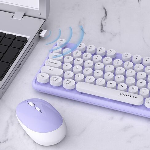 UBOTIE Colorful Computer Wireless Keyboards Mouse Combos, Typewriter Flexible Keys Office Full-Sized Keyboard, 2.4GHz Dropout-Free Connection and Optical Mouse (White-Colorful) in Saudi Arabia