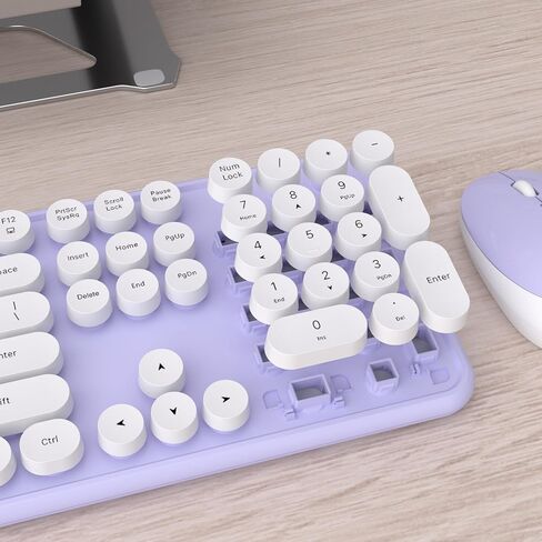 UBOTIE Colorful Computer Wireless Keyboards Mouse Combos, Typewriter Flexible Keys Office Full-Sized Keyboard, 2.4GHz Dropout-Free Connection and Optical Mouse (White-Colorful) in Saudi Arabia