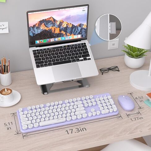 UBOTIE Colorful Computer Wireless Keyboards Mouse Combos, Typewriter Flexible Keys Office Full-Sized Keyboard, 2.4GHz Dropout-Free Connection and Optical Mouse (White-Colorful) in Saudi Arabia