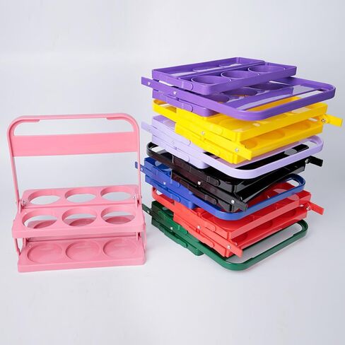 Foldable Plastic Drink Carrier with Handle, Beverage Delivery Holder, 6- Holes Reusable Beer Bottle Carrier for Grubhub Doordash KTV Party, Catering, Restaurant (Black) in Saudi Arabia