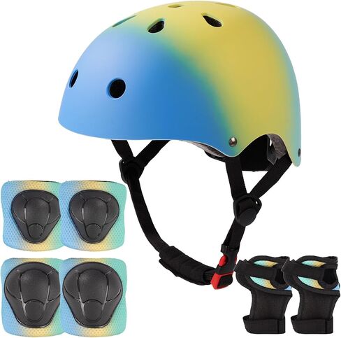Miereirl Kids Bike Helmet Toddler Adjustable Gradient Helmet with Knee Pads Elbow Pads Wrist Guards Ventilation Multi-Sport Helmet for Skateboard Roller Skateing Bicycle Scooter in Saudi Arabia