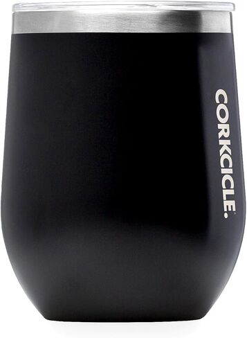 Corkcicle Stemless Insulated Wine Glass Tumbler, Matte Black, 12 oz – Stainless Steel Stemless Wine Glass Keeps Beverages Cold for 6 Hours, Hot for 3 Hours – Non-Slip, Easy-Grip Insulated Cup in Saudi Arabia