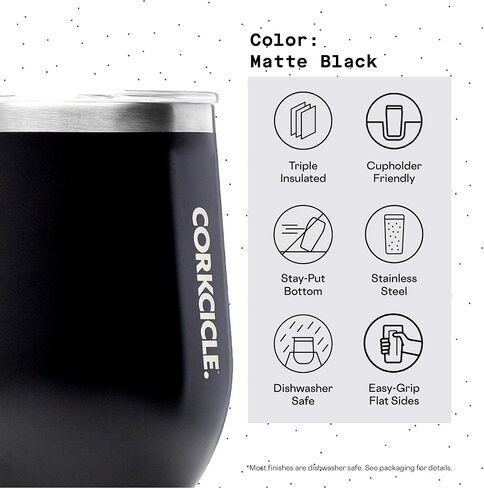 Corkcicle Stemless Insulated Wine Glass Tumbler, Matte Black, 12 oz – Stainless Steel Stemless Wine Glass Keeps Beverages Cold for 6 Hours, Hot for 3 Hours – Non-Slip, Easy-Grip Insulated Cup in Saudi Arabia