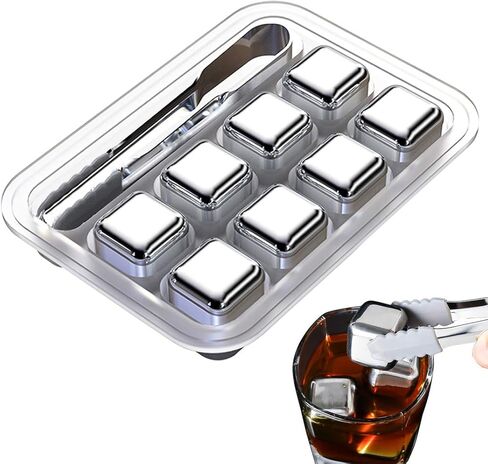 Whiskey Stones 8 Pack, Metal Reusable Ice Cubes, Stainless Steel Ice Cubes, Suitable for Whiskey, Vodka, Liqueurs, Wine, Beverage Juice or Soda in Saudi Arabia