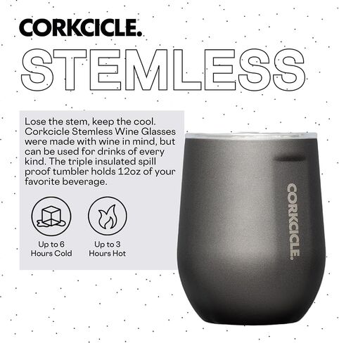 Corkcicle Stemless Insulated Wine Glass Tumbler, Matte Black, 12 oz – Stainless Steel Stemless Wine Glass Keeps Beverages Cold for 6 Hours, Hot for 3 Hours – Non-Slip, Easy-Grip Insulated Cup in Saudi Arabia