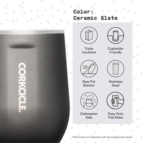 Corkcicle Stemless Insulated Wine Glass Tumbler, Matte Black, 12 oz – Stainless Steel Stemless Wine Glass Keeps Beverages Cold for 6 Hours, Hot for 3 Hours – Non-Slip, Easy-Grip Insulated Cup in Saudi Arabia