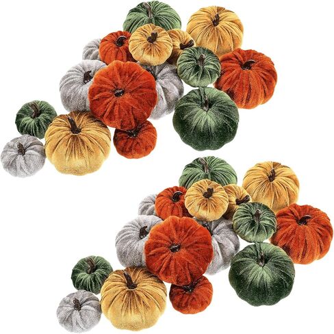 Jenaai 32 Pcs Assorted Faux Harvest Pumpkin Decor Velvet Fabric Pumpkins Fake Pumpkins Foam Pumpkins for Farmhouse Halloween Fall Weddings Thanksgiving Centerpieces Table Baby Shower (4 Color) in Saudi Arabia