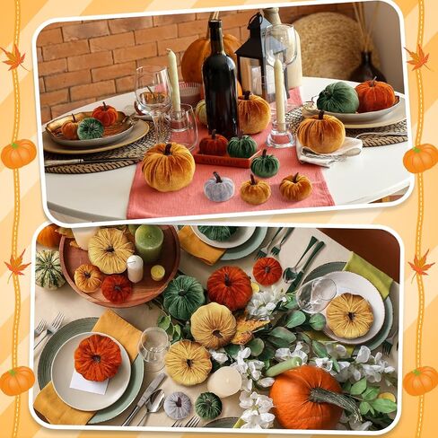 Jenaai 32 Pcs Assorted Faux Harvest Pumpkin Decor Velvet Fabric Pumpkins Fake Pumpkins Foam Pumpkins for Farmhouse Halloween Fall Weddings Thanksgiving Centerpieces Table Baby Shower (4 Color) in Saudi Arabia