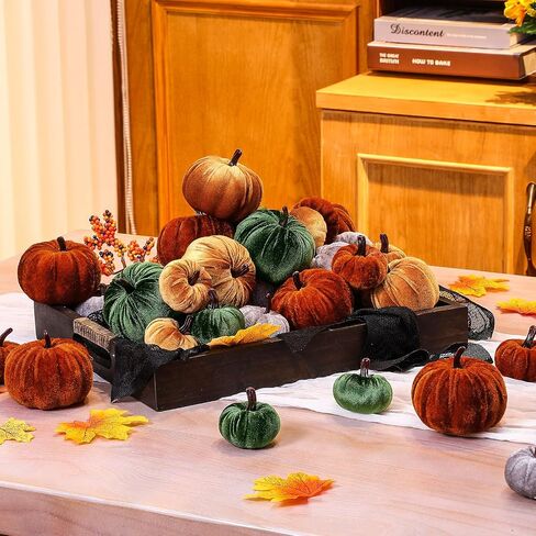 Jenaai 32 Pcs Assorted Faux Harvest Pumpkin Decor Velvet Fabric Pumpkins Fake Pumpkins Foam Pumpkins for Farmhouse Halloween Fall Weddings Thanksgiving Centerpieces Table Baby Shower (4 Color) in Saudi Arabia